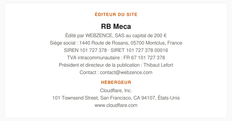 Coordonnées légales de l&rsquo;éditeur et de l&rsquo;hébergeur du site